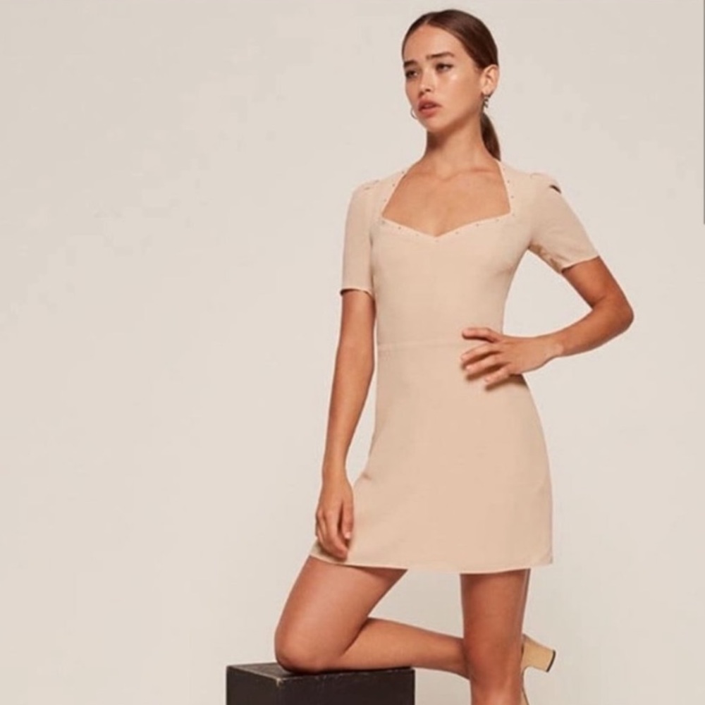 Reformation Nude Rhinestone Selena Dress